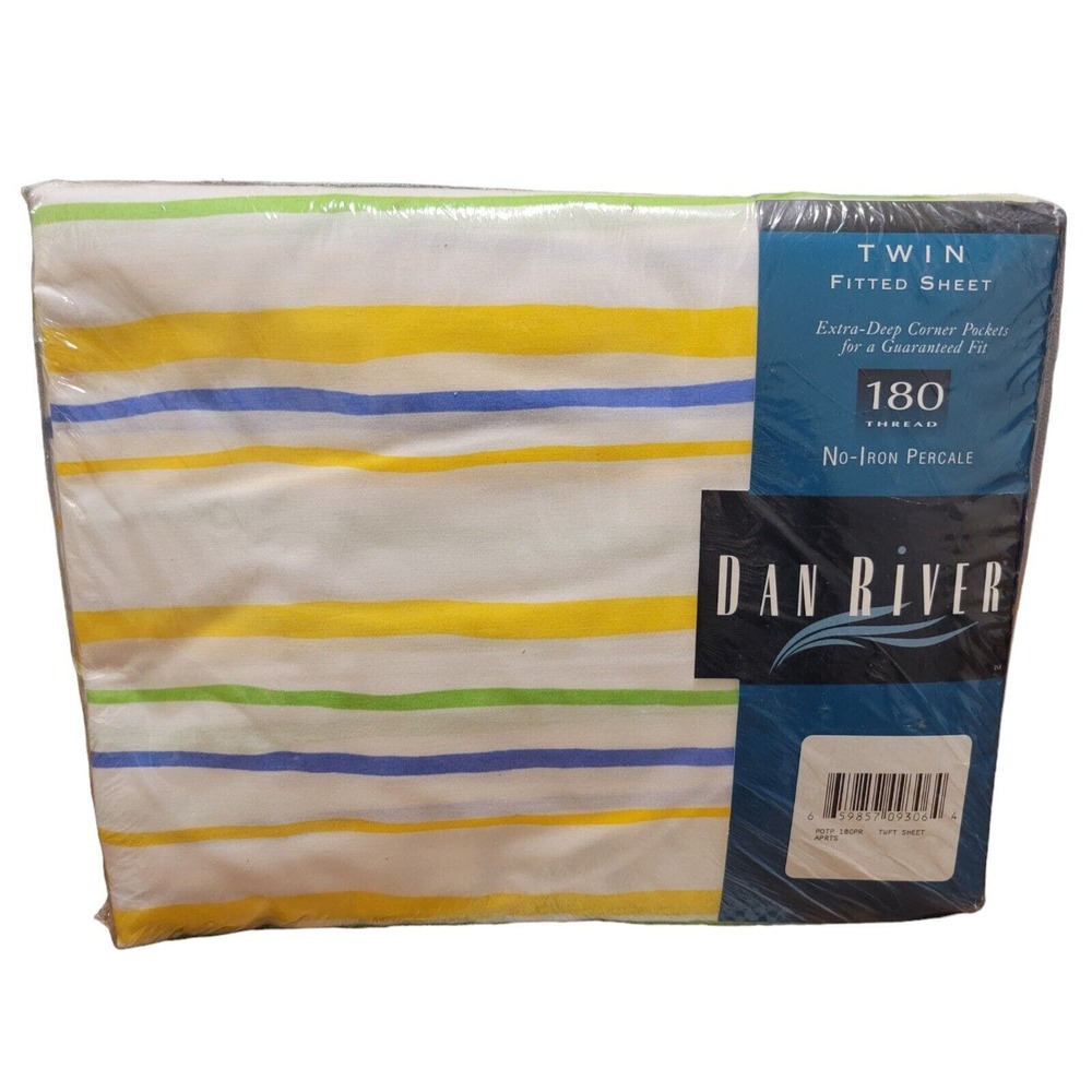 Vintage Dan River Non Iron Percale Striped Twin Bottom Fitted‎ Sheet Extra Deep - Picture 3 of 5